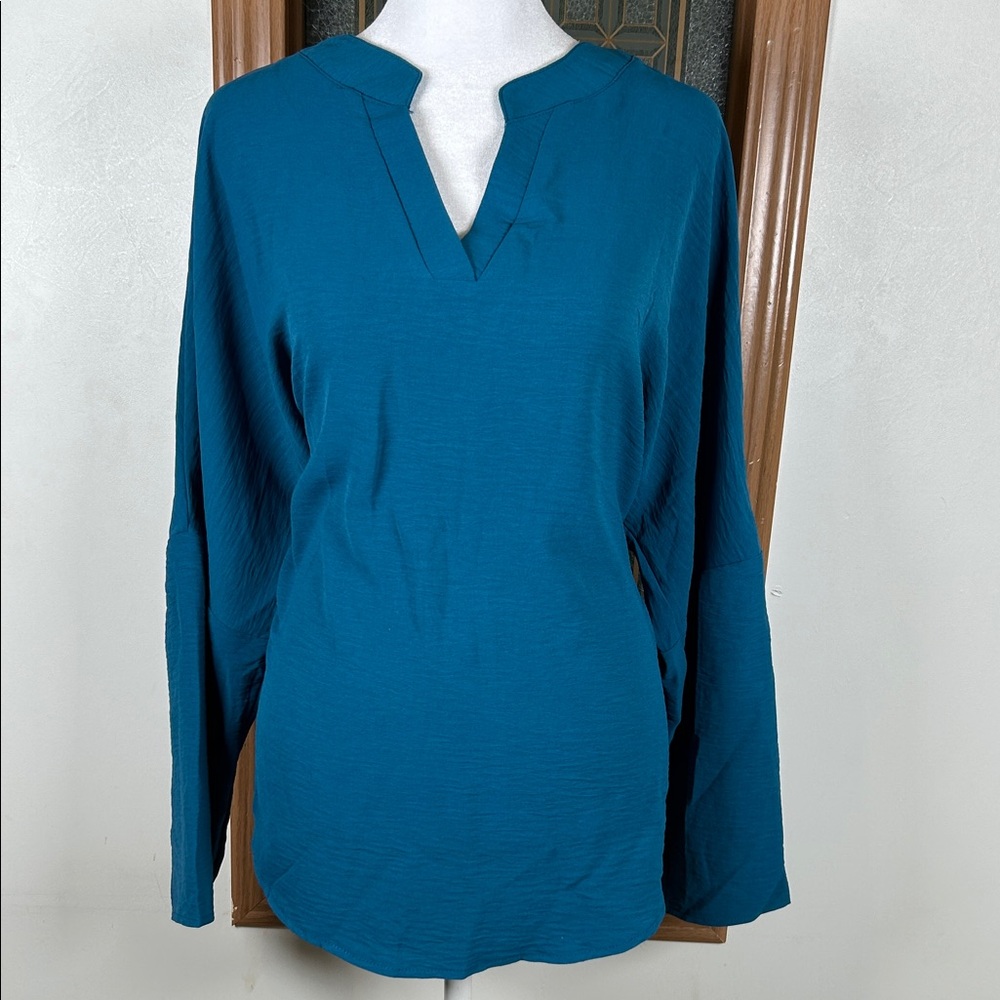 SHEIN V Neck Tunic Blouse Large | Teal Flowing Casual Top